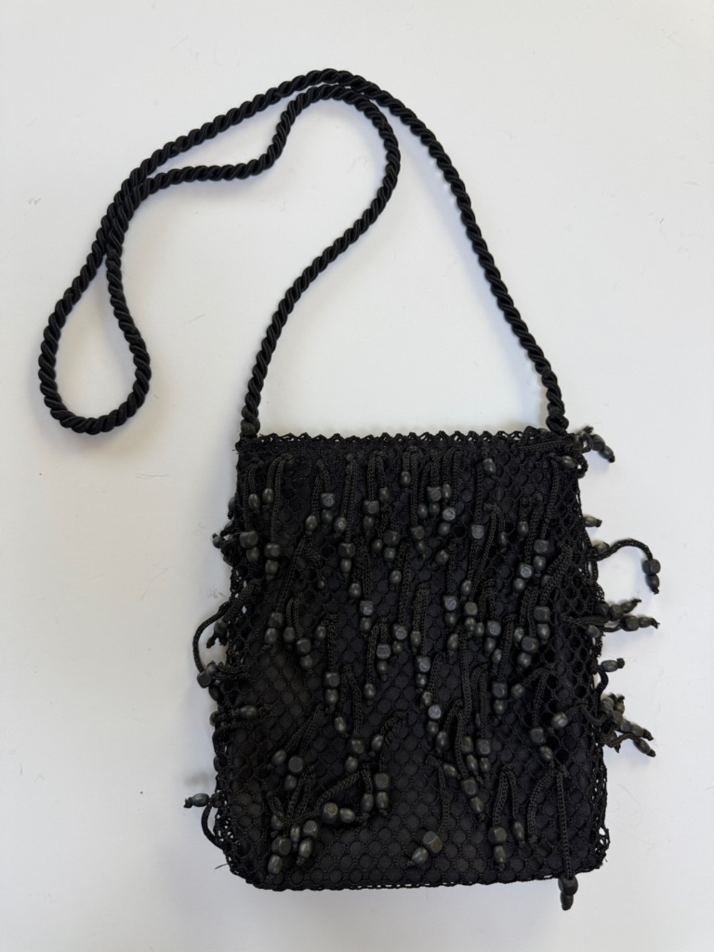 Black Beaded Fringe Crossbody Bag - Women
